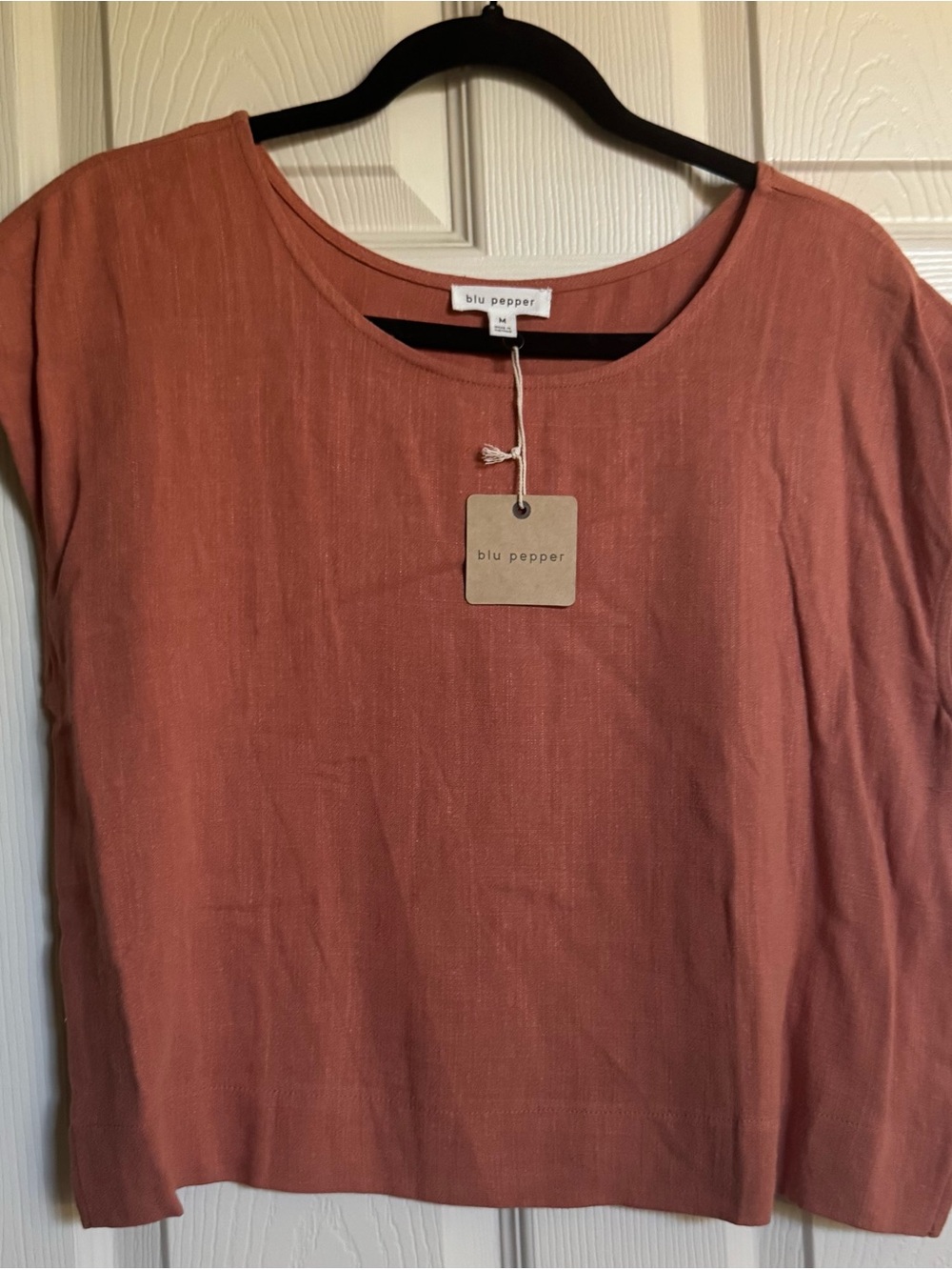 NWT Blu Pepper Rust Short Sleeve Linen-Blend Top, Various Sizes